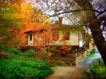 Beautiful Autumn - nature, autumn, house, trees