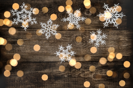 Dancing Snowflakes - white, bokeh, golden, snowflakes, lights