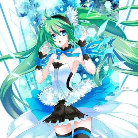 Hatsune Miku - nice, beauty, female, twintail, anime girl, miku hatsune, pretty, anime, miku, ribbon, twin tail, cute, hatsune miku, adorable, girl, twintails, long hair, gown, lovely, hatsune, vocaloids, kawaii, twin tails, vocaloid, beautiful, sweet, green hair, dress