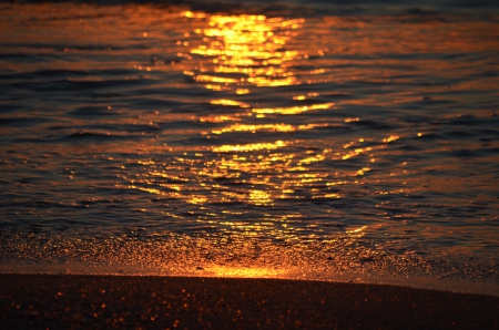 sunset on water - water, sea, light, sun