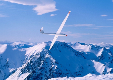 Glider - glider, sky, clouds, valleys, mountains