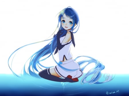 Samidare  - pretty, anime, kawaii, female, blue, dress, kantai collection, long hair, kantai, blue hair, plain, hd, nice, anime girl, girl, simple, sundress, lovely, sweet, cg, white, blouse, cute, adorable