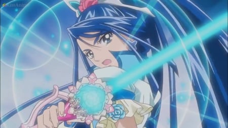 Tornada Fleuret! The Light of Intelligence! - nice, beauty, female, magic, pretty cure, anime girl, blade, precure, pretty, glowing, anime, scream, sword, shout, cure aqua, girl, light, magical girl, long hair, lovely, glow, blue hair, beautiful, sweet