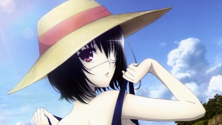 With her hat - anime, girl, little, hat