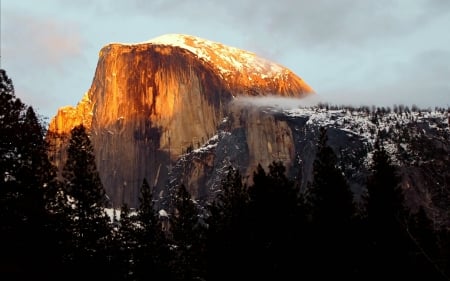 Sunset on the Half Dome - Mountain, Yosemite, Sunset, California