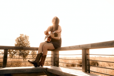 Singing Cowgirl - women, fun, female, boots, western, girls, music, cowgirls, guitar, style, country