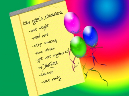 Resolutions - new year, resolutions, list, balloons