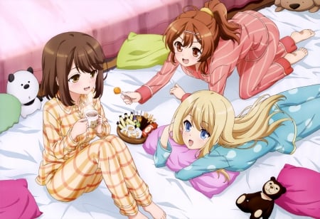 Girlfriend (Kari) - game, anime, pijamas, night, long hair, girls, cg, sleep, cute, friends