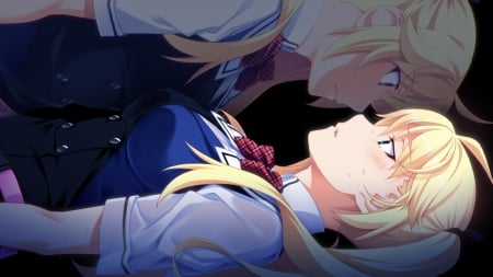 The Two Sides of Michiru - Blonde, Anime Girl, Blushing, Michiru Matsushima, Matsushima, Anime, Michiru, Bow, School Uniform, Grisaia no Kajitsu, Big Eyes