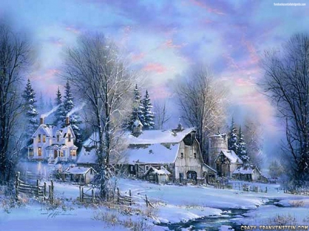 Cozy Winter Home - Winter, Farm, Home, Landscapes