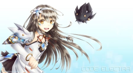 Code: Electra - girl, braid, headband, long hair, anime, brown hair