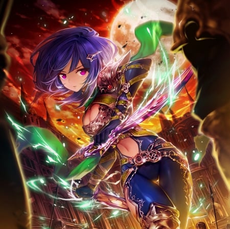 Bahamut - pretty, anime, magic, female, armor, short hair, hd, weapon, nice, anime girl, beautiful, hot, girl, beauty, lovely, sweet, cg, sinister, sexy