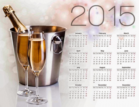 New Year Calendar - champagne, 2015, new year, calendar