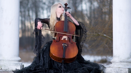 Winter Melody - cello, abstract, girl, snow, photography, winter