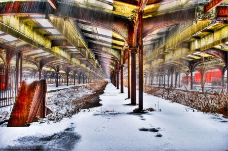 Abandoned Train Shed - winter, construction, roof, hdr, snow