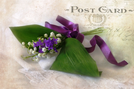 Post Card - lilies of the valley, spring, post, flowers, purple, card, other, abstract, delicate, purity, special, beauty, freshness, bouquet, white, green, soft, vintage