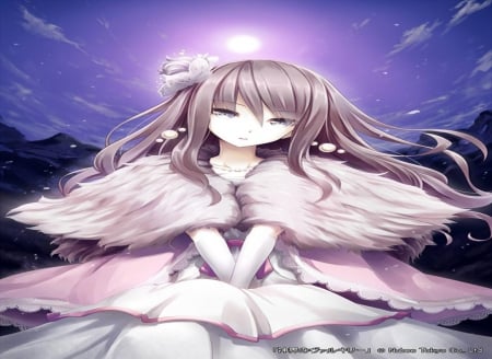 Moonlight Girl - moon, girl, night, long hair, fantasy, orginal, art, pretty, cute