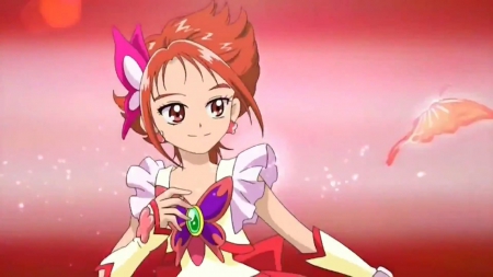 Cure Rouge - pretty, anime, kawaii, female, cure rouge, short hair, nice, anime girl, beautiful, girl, beauty, lovely, orange, sweet, pretty cure, precure, magical girl, butterfly, cute, adorable, orange hair