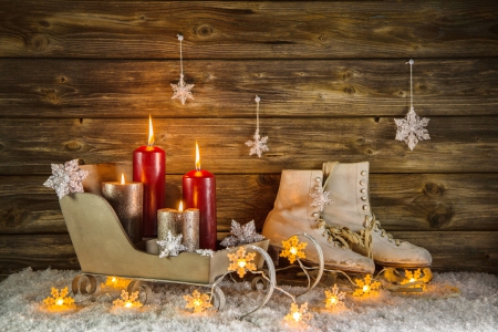 Xmas - candles, snowflakes, ski, merry, decoration, christmas