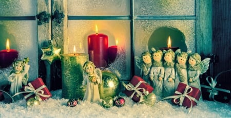 Xmas - toys, angel, snow, candles, eve, decoration, christmas