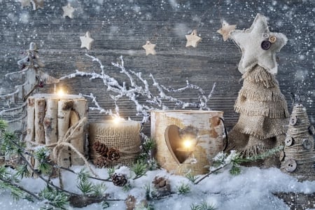 Xmas - candle, vintage, snow, decoration, christmas