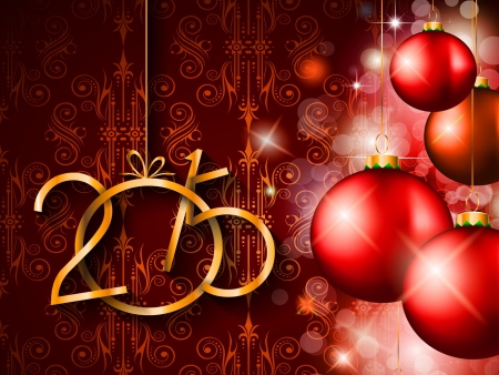 Happy New Year! - greetings, balls, happy, wishes, holiday, 2015, new year, red, background