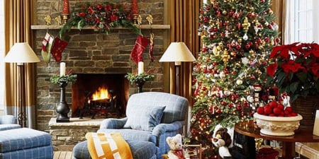 Christmas home decorations - fireplace, decorations, interior, Christmas, architecture, home