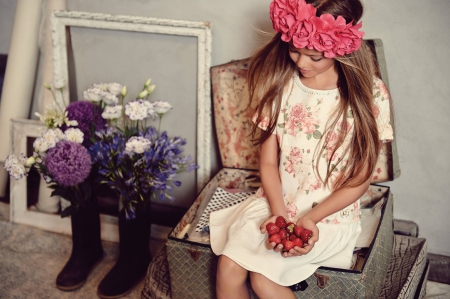 Lovely Little Girlâ™¥ - purple, pink, beautiful, flowers, lovely, blonde, girl