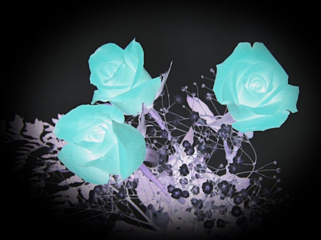 3D Turquiose Flowers - roses, beautiful, 3d, colors, abstract