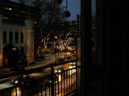 Tilburg by night - dark, snow, winter, city, night