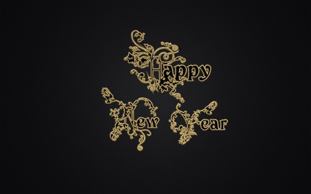 Happy New Year - black, happy new year, photoshop, gold, words