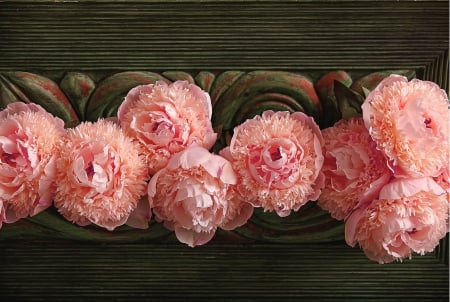 Peonies Garland ♥ - wonderful, garland, salmon, pink, peonies