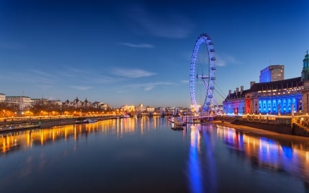 London Eye - clouds, rivers, beautiful, london, light, reflection, architecture, nature, london eye, thames, sky