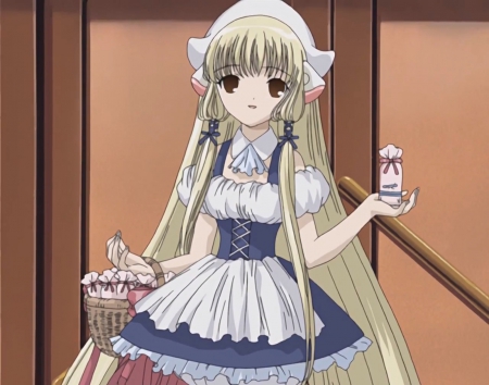 Free Gift Giveaway - gown, chobits, cute, blond hair, blonde, anime girl, adorable, girl, blond, blonde hair, pretty, kawaii, sweet, anime, chii, long hair, nice, lovely, fress, basket, female