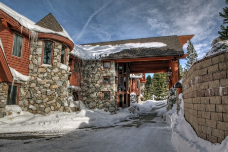 House at Lake Tahoe - path, winter, california, snow, walls