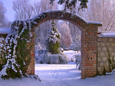 Arboretum winter - arboretum, garden, winter, arch, park