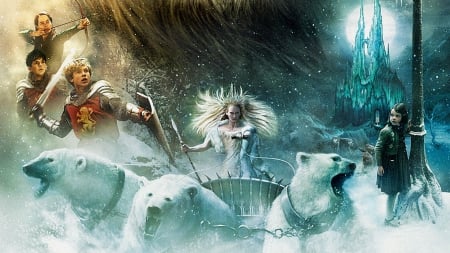 The Chronicles of Narnia - woman, bears, cart, man, artwork, polar bears