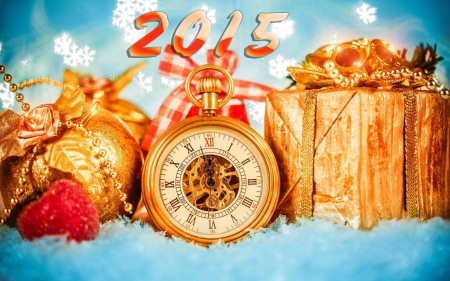 Happy New Year - 2015, gifts, clock, new, year