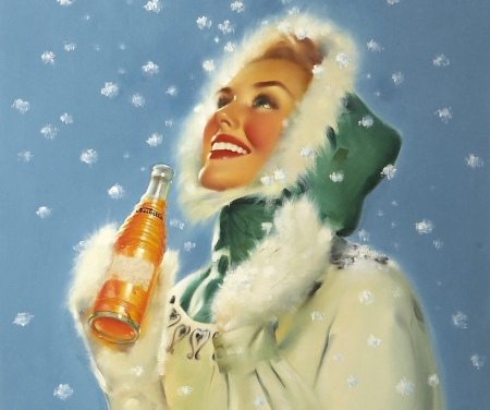 Painting - winter, painting, lady, drink