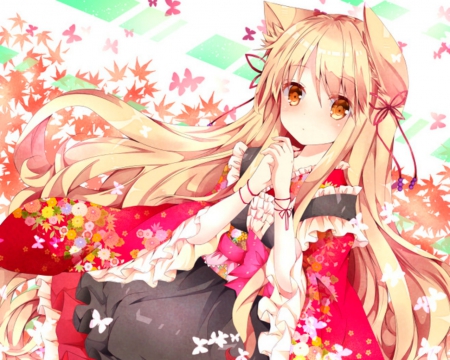 Pretty Girl - flowers, anime, girl, art