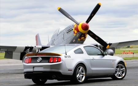 A Pair of Mustangs - aircraft, wwii, car, mustangs