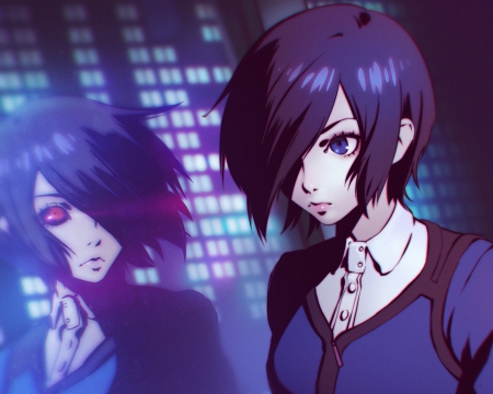 Evil Within - pretty, anime, female, gloomy, evil, touka, reflection, scary, short hair, gloom, horror, nice, scare, purple hair, creepy, anime girl, serious, creep, beautiful, girl, beauty, lovely, kirishima, sweet, sinister, tokyo ghoul, kirishima touka, eerie