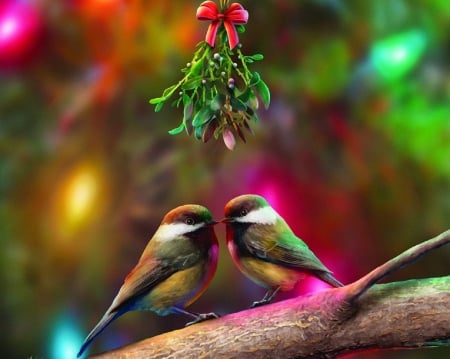 â˜…Holidays Kissesâ˜… - new year, xmas and new year, animals, lovely, kisses, christmas, love four seasons, holidays, pretty, beautiful, colors, cute, birds