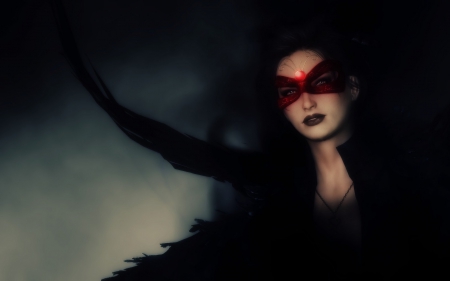 Fantasy girl - black, fantasy, mask, woman, red, rendering, girl