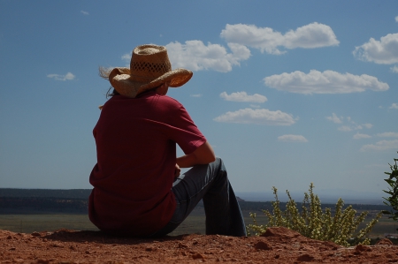 Taking In The View - view, hat, cowgirl, jeans