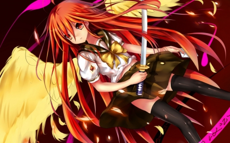 Shana - magic, wings, long hair, fire, anime, sword, shana, shakugan, manga