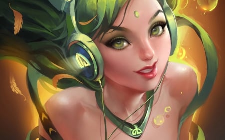 Musical Spirit - music, anime, headphones, green, sweet