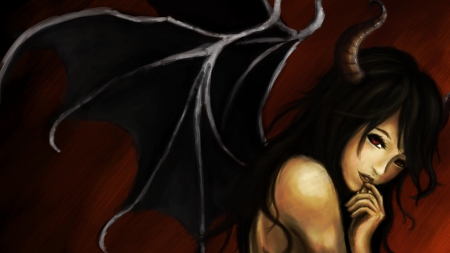 â™¥ Sweet Succubus â™¥ - female, fantasy, horns, red eyes, winged, pretty, succubus, brunette, demon, demonic wings