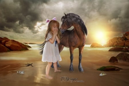 Memories in the Sand - sand, girl, cute, art