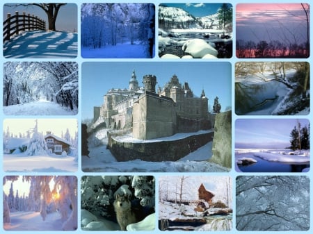 Winter Chill - wolf, ice, nature, collage, snow, castle, winter